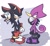 Size: 1446x1344 | Tagged: safe, artist:aleespace-art, espio the chameleon, shadow the hedgehog, 2025, flat colors, gay, looking at each other, ninja star, shadpio, shipping, standing