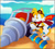 Size: 946x844 | Tagged: safe, artist:cerberustheterrible, miles "tails" prower, abstract background, belt, boat, clouds, daytime, drill, goggles, hammer, holding something, looking at something, male, mouth open, outdoors, sand, scarf, shrunken pupils, solo, standing, tails adventure, water