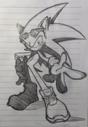 Size: 1435x2048 | Tagged: safe, artist:stupidfred0, sonic the hedgehog, 2023, pencilwork, riders style, smile, smiling at viewer, solo, sonic riders, standing, traditional media