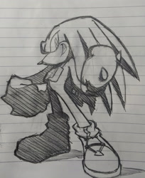 Size: 1671x2048 | Tagged: safe, artist:stupidfred0, knuckles the echidna, 2023, clenched fists, pencilwork, riders style, smile, smiling at viewer, solo, sonic riders, standing, traditional media
