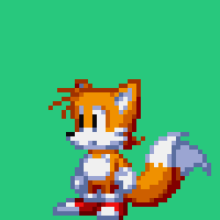 Size: 200x200 | Tagged: safe, artist:canceredition, miles "tails" prower, 2024, animated, classic tails, gif, green background, idle, infinite loop, looking offscreen, pixel art, simple background, solo, sprite