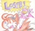 Size: 600x544 | Tagged: safe, artist:milestailsprower-007, miles "tails" prower, wave the swallow, bird, fox, 2006, bullying, dialogue, duo, english text, female, l sign, lidded eyes, male, mouth open, simple background, smile, sonic riders, surprised, text, traditional media, white background