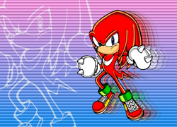 Size: 2381x1716 | Tagged: safe, artist:igjh, knuckles the echidna, sonic adventure, 2021, abstract background, clenched fists, echo background, frown, looking at viewer, mid-air, solo, uekawa style