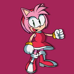 Size: 2048x2048 | Tagged: safe, artist:joopitor, amy rose, 2023, clenched fists, eyelashes, looking at viewer, mouth open, open smile, pink background, simple background, smile, smiling at viewer, solo