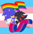 Size: 1280x1327 | Tagged: safe, artist:raadwolvesart, artist:sparksketching, shadow the hedgehog, sonic the hedgehog, 2019, arm around shoulders, bi shadow, bisexual, bisexual pride, duo, eyes closed, flag, flat colors, gay, gay pride, gay sonic, green blush, holding something, kiss, pride, pride flag, pride flag background, shadow x sonic, shipping, t4t, trans boy shadow, trans boy sonic, trans male, trans pride, transgender