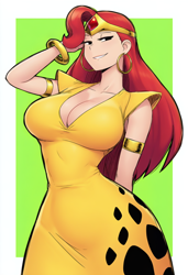 Size: 832x1216 | Tagged: suggestive, artist:puyopopper, katella the huntress, human, adventures of sonic the hedgehog, bracelet, dress, earring, female, females only, jewelry, smile, solo, solo female, tiara