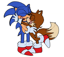 Size: 1154x1030 | Tagged: safe, artist:ilovetails, miles "tails" prower, sonic the hedgehog, adventures of sonic the hedgehog, age difference, blushing, duo, flat colors, gay, shipping, sonic x tails