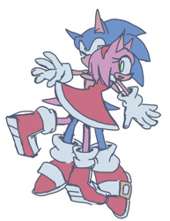 Size: 866x1121 | Tagged: safe, artist:aleespace-art, amy rose, sonic the hedgehog, 2025, amy x sonic, duo, flat colors, hugging, shipping, simple background, smile, standing, straight, white background