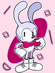 Size: 1148x1536 | Tagged: safe, artist:crazypstg, feels the rabbit, rabbit, 2023, abstract background, bowtie, hand on hip, looking at viewer, outline, smile, smiling at viewer, solo