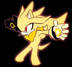 Size: 1500x1400 | Tagged: safe, artist:weon1119, silver the hedgehog, 2022, arms out, black background, frown, glowing, looking offscreen, outline, simple background, solo, super form, super silver