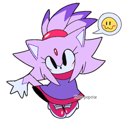 Size: 1392x1336 | Tagged: safe, artist:kirby-popstar, blaze the cat, 2025, :3, alternate universe, au:outcome memories, blazebetes, blushing, cute, emoji, flat colors, no mouth, poncho, signature, simple background, solo, standing, white background