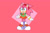 Size: 1280x854 | Tagged: safe, artist:ismokefundip, amy rose, 2021, :3, abstract background, blushing, classic amy, classic sonic (universe), eyelashes, green eyes, looking offscreen, one fang, smile, solo, thumbs up