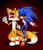 Size: 756x873 | Tagged: safe, artist:tanyawind, miles "tails" prower, sonic the hedgehog, oc, oc:sonic.exe, 2015, age difference, black sclera, bleeding, bleeding from eyes, blood, blood stain, duo, gay, gradient background, lidded eyes, looking at each other, shipping, signature, smile, sonic x tails, sonic.exe x tails, standing