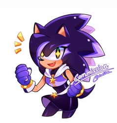 Size: 1240x1300 | Tagged: safe, artist:einelitas, oc, oc:star the hedgehog, hedgehog, 2024, clenched fists, fankid, magical gay spawn, oc only, one fang, parent:shadow, parent:sonic, parents:sonadow, simple background, smile, smiling at viewer, solo, standing, white background