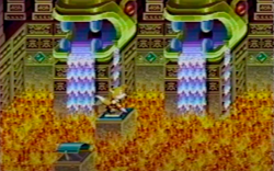 Size: 768x480 | Tagged: safe, miles "tails" prower, lava, low res, screencap, solo, sprite, treasure tails, water, waterfall