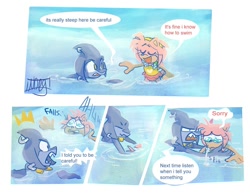 Size: 1376x1063 | Tagged: safe, artist:satellitegen, amy rose, razor the shark, swimming, swimsuit