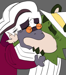 Size: 1200x1349 | Tagged: safe, artist:ahratty, clutch the opossum, dr. starline, 2025, clutch x starline, duo, eyes closed, flat colors, gay, grey background, holding each other, kiss, meme, shipping, simple background