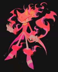 Size: 1500x1852 | Tagged: safe, artist:froflossy, blaze the cat, burning blaze, 2025, black background, claws, fire, flame, frown, looking offscreen, no outlines, simple background, solo, standing, super form