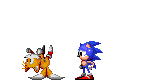 Size: 142x80 | Tagged: safe, artist:cartoonsanimate22, miles "tails" prower, sonic the hedgehog, 2021, animated, classic sonic, classic tails, duo, gif, infinite loop, looking at them, meme, pixel art, redraw, simple background, spinning, sprite, style emulation, transparent background, youtube link in description