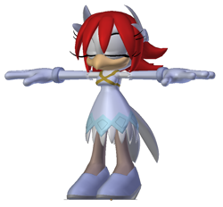 Size: 828x767 | Tagged: safe, artist:runhurd, princess elise, bird, 2025, 3d, clothes, dress, eyelashes, eyes closed, gloves, mobianified, shoes, simple background, smile, solo, t-pose, white background