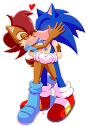 Size: 5000x7100 | Tagged: safe, artist:xxkenthewolfxx, sally acorn, sonic the hedgehog, chipmunk, hedgehog, 2020, cute, duo, eyes closed, female, heart, holding each other, hugging, kiss, kiss on cheek, male, sally x sonic, shipping, simple background, smile, standing, straight, transparent background