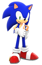 Size: 649x990 | Tagged: safe, artist:nibroc-rock, sonic the hedgehog, hedgehog, 2014, 3d, hand on hip, looking at viewer, mouth open, open smile, simple background, smile, smiling at viewer, solo, sonic world dx, standing, thumbs up, transparent background