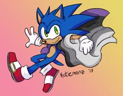 Size: 800x623 | Tagged: safe, artist:katiemonz, sonic the hedgehog, 2017, asexual, asexual pride, flag, gradient background, looking at viewer, pride, pride flag, signature, smile, solo