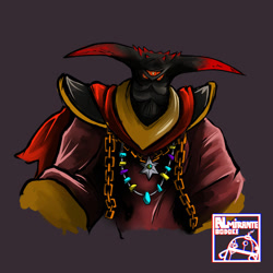 Size: 1280x1280 | Tagged: safe, artist:almirantebodoke, black doom, 2024, alien, brown background, looking at viewer, simple background, solo, three eyes