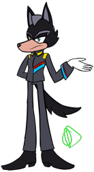 Size: 964x1746 | Tagged: safe, artist:xwx, 2022, clothes, flat colors, frown, g.u.n. commander, hand behind back, heterochromia, lidded eyes, looking offscreen, mobianified, signature, simple background, solo, standing, transparent background