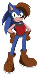 Size: 665x1280 | Tagged: safe, artist:sonicremix, jules hedgehog, hedgehog, sonic underground, 2012, boots, clothes, gilet, gloves, hands on hips, looking at viewer, simple background, smile, smiling at viewer, solo, style emulation, white background