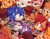 Size: 1657x1296 | Tagged: safe, artist:jadepesky, sally acorn, sonic the hedgehog, chipmunk, hedgehog, squirrel, 2025, anniversary, birthday, cake, classic sally, female, fleetway sally, food, group, male, microphone, sally x sonic, sally's ringblader outfit, sally's vest and boots, self paradox, shipping, straight