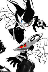 Size: 447x671 | Tagged: suggestive, artist:or__todd, 2025, angry, butt, crying, infinite's mask, looking at viewer, simple background, standing, white background