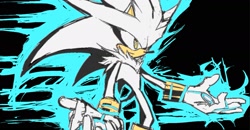 Size: 1835x957 | Tagged: safe, artist:or__todd, silver the hedgehog, 2025, black background, simple background, solo