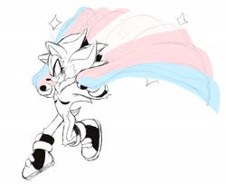 Size: 2048x1666 | Tagged: safe, artist:dirtyteeths, shadow the hedgehog, 2021, cute, eyelashes, flag, holding something, line art, looking offscreen, monochrome, pride, pride flag, scar, shadowbetes, smile, solo, sparkles, spot color, top surgery scars, trans boy shadow, trans male, trans pride, transgender