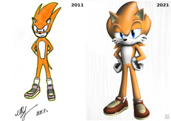 Size: 1024x725 | Tagged: safe, artist:maxim-bmx, oc, oc:andre the hedgehog, hedgehog, 2021, comparison, hands on hips, lidded eyes, lineless, looking at viewer, oc only, signature, simple background, smile, smiling at viewer, solo, white background