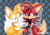 Size: 1920x1335 | Tagged: safe, artist:chms-11, fiona fox, miles "tails" prower, fox, 2022, abstract background, cybernetic, duo, fiona x tails, shipping, straight
