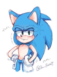 Size: 768x1024 | Tagged: safe, artist:slow_footed8, sonic the hedgehog, 2025, japanese text, looking at viewer, simple background, solo, standing, white background