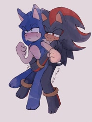 Size: 768x1024 | Tagged: suggestive, artist:slow_footed8, shadow the hedgehog, sonic the hedgehog, duo, gay, shadow x sonic, shipping, simple background