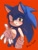 Size: 768x1024 | Tagged: safe, artist:slow_footed8, sonic the hedgehog, 2025, looking at viewer, orange background, reaching towards the viewer, simple background, smile, smiling at viewer, solo, standing