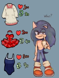 Size: 768x1024 | Tagged: safe, artist:slow_footed8, sonic the hedgehog, 2025, blue background, dress, heart, simple background, solo, standing, swimsuit, twitter
