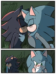 Size: 768x1024 | Tagged: safe, artist:slow_footed8, shadow the hedgehog, sonic the hedgehog, 2025, comic, duo, eyes closed, gay, kiss, shadow x sonic, shipping