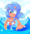 Size: 1234x1417 | Tagged: safe, artist:justashedd, sonic the hedgehog, hedgehog, 2025, abstract background, blushing, daytime, frown, gloves off, looking offscreen, male, outline, scar, solo, sparkles, standing, swimming tube, water