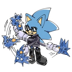 Size: 768x768 | Tagged: safe, artist:slow_footed8, sonic the hedgehog, 2025, anti-sonic, duo, simple background, smile, standing, sunglasses, white background