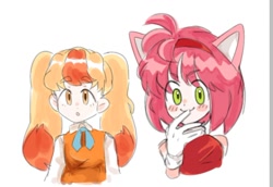 Size: 1080x745 | Tagged: safe, artist:slow_footed8, amy rose, cream the rabbit, human, 2025, duo, humanized, looking at viewer, simple background, smile, white background