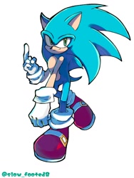 Size: 768x1024 | Tagged: safe, artist:slow_footed8, sonic the hedgehog, 2025, looking at viewer, middle finger, simple background, smile, solo, standing, white background