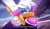 Size: 2048x1186 | Tagged: safe, artist:nikkikaji, rouge the bat, oc, oc:rogue the bat (nikkikaji), bat, 2025, abstract background, clouds, dialogue, english text, fake screenshot, gender swap, male, one eye closed, one fang, smile, solo, stretching, subtitles, talking, talking to viewer, text