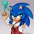 Size: 2048x2048 | Tagged: safe, artist:nikkikaji, sonic the hedgehog, wisp, hedgehog, 2025, alternate hairstyle, alternate outfit, bag, belt, clothes, duo, eyelashes, fingerless gloves, frown, gender swap, gloves, gradient background, grey background, hand on hip, lidded eyes, pants, ring, shirt, solo focus, spinning object, standing, turquoise wisp