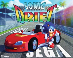 Size: 1800x1437 | Tagged: safe, artist:tbsf-yt, artist:ultimatrix96, sonic the hedgehog, hedgehog, 2025, 3d, abstract background, car, classic sonic, daytime, looking at viewer, outdoors, palm tree, racetrack, solo, sonic drift, standing, thumbs up, tree, vehicle