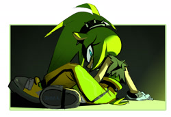 Size: 1808x1239 | Tagged: safe, artist:jiiniix, surge the tenrec, 2025, looking at viewer, looking back, looking back at viewer, sitting, solo