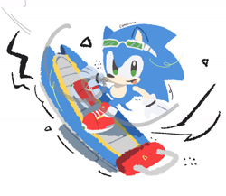 Size: 1591x1380 | Tagged: safe, artist:neku_646611, sonic the hedgehog, 2025, chibi, commission, extreme gear, looking at viewer, riders outfit, simple background, smile, solo, sonic riders, white background